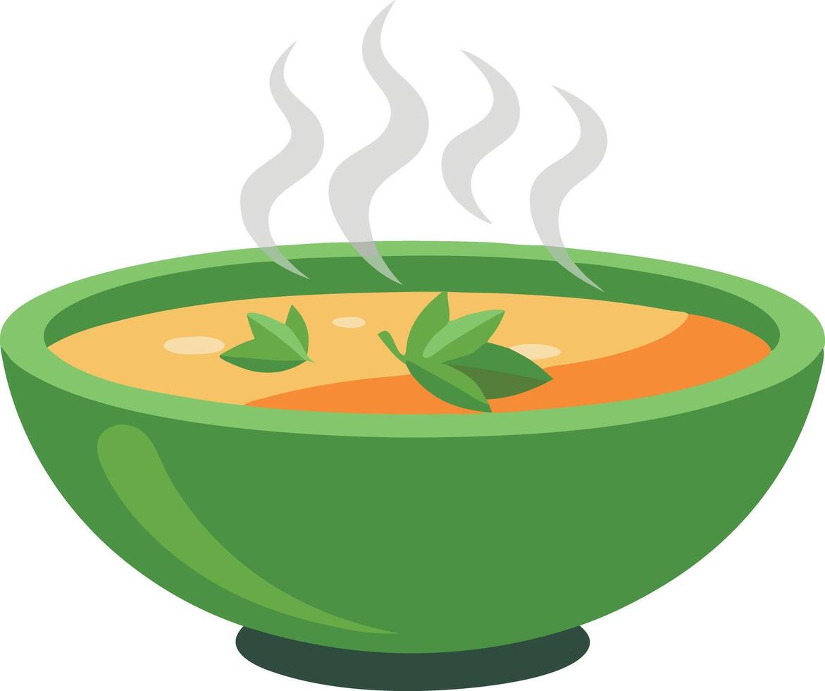 Bowl of hot soup with herbs, symbolizing warmth, comfort, and nourishment vector