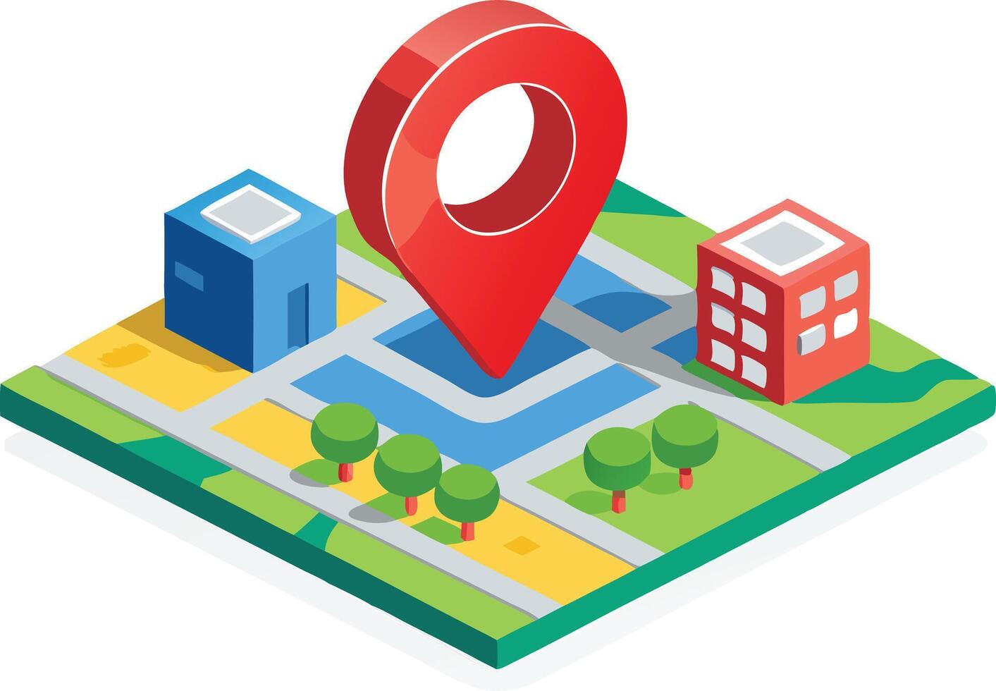 Isometric map with a location pin, representing navigation and destination concept vector