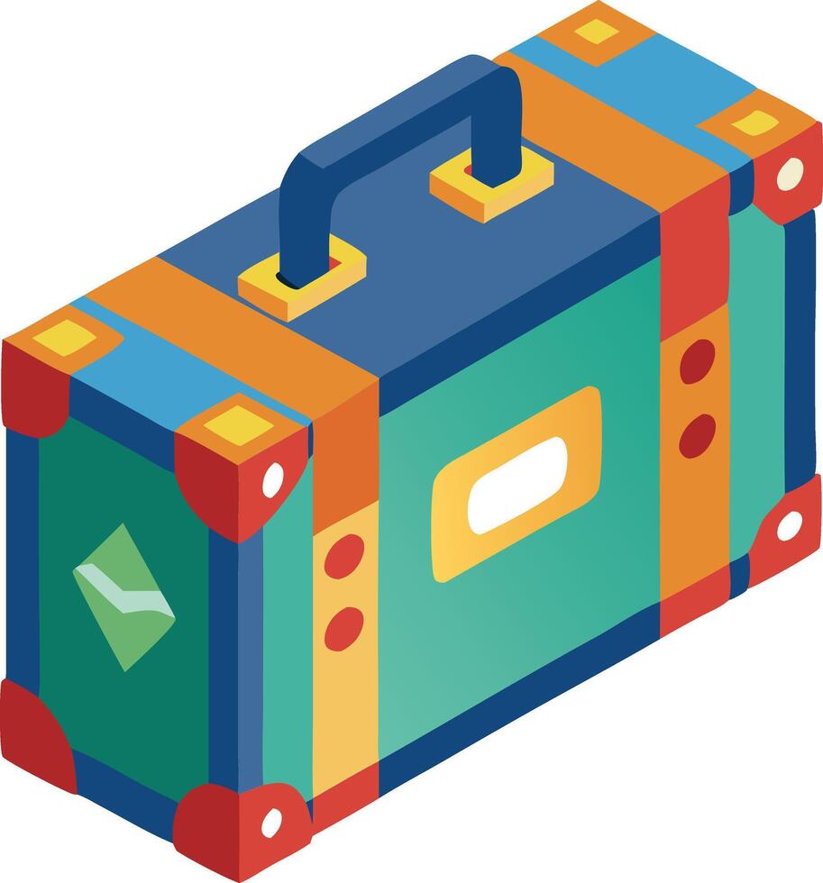 Isometric suitcase with stickers, travel and luggage concept illustration vector