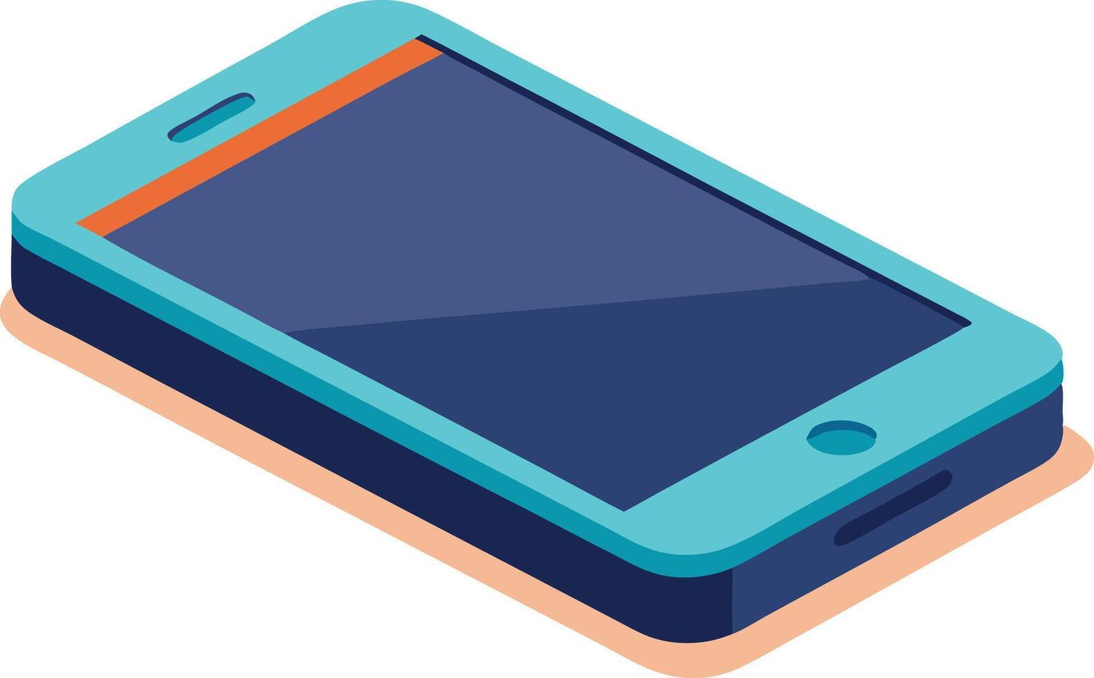 Isometric smartphone with a blue case and blank display, mobile technology concept vector