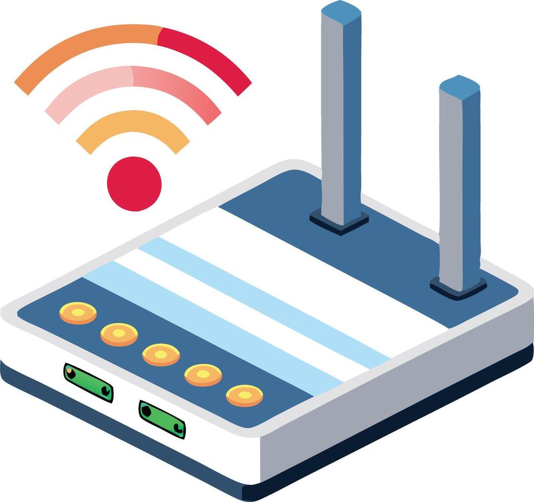 Isometric wireless router with WiFi signal, technology and internet concept illustration vector
