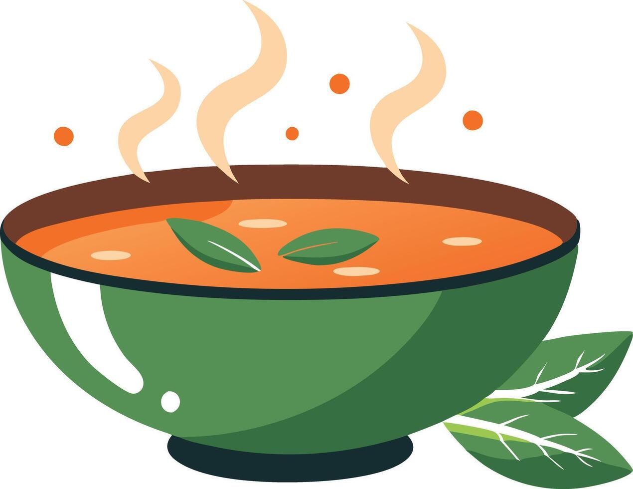 Steaming bowl of soup with herbs, symbolizing warmth, comfort, and nourishment vector