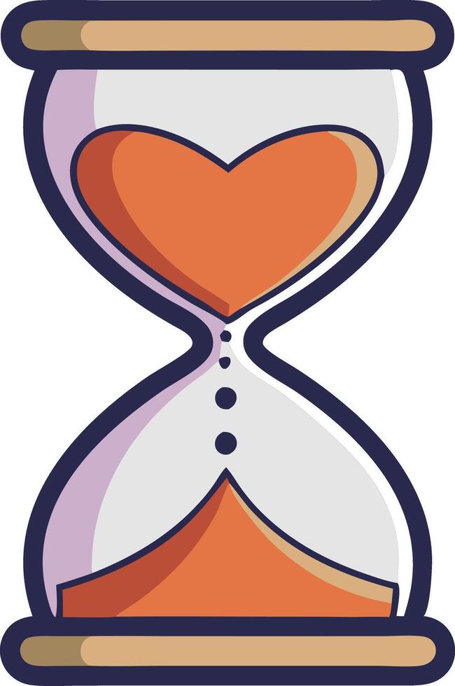 Hourglass with heart in the center, flat illustration symbolizing love and patience vector