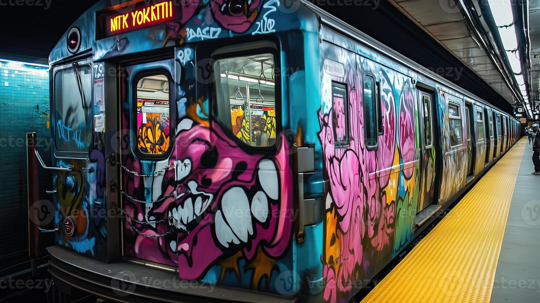 Whole car graffiti on a New York City subway train photo