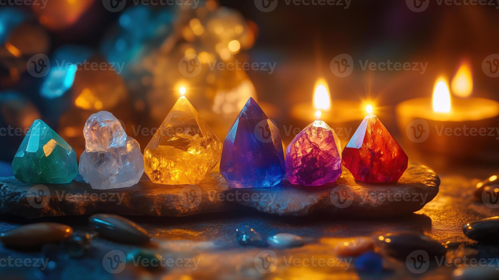 chakra crystal therapy. Rituals with precious stones for healing photo