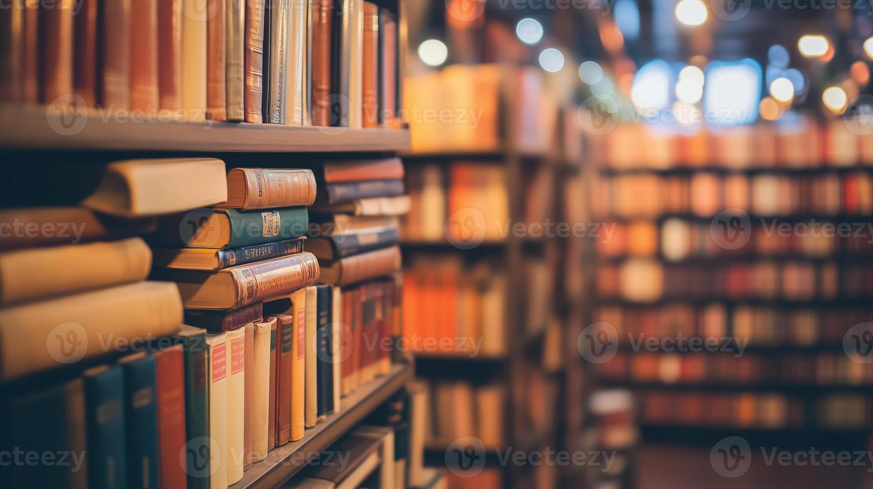 many books on a shelf in a library photo