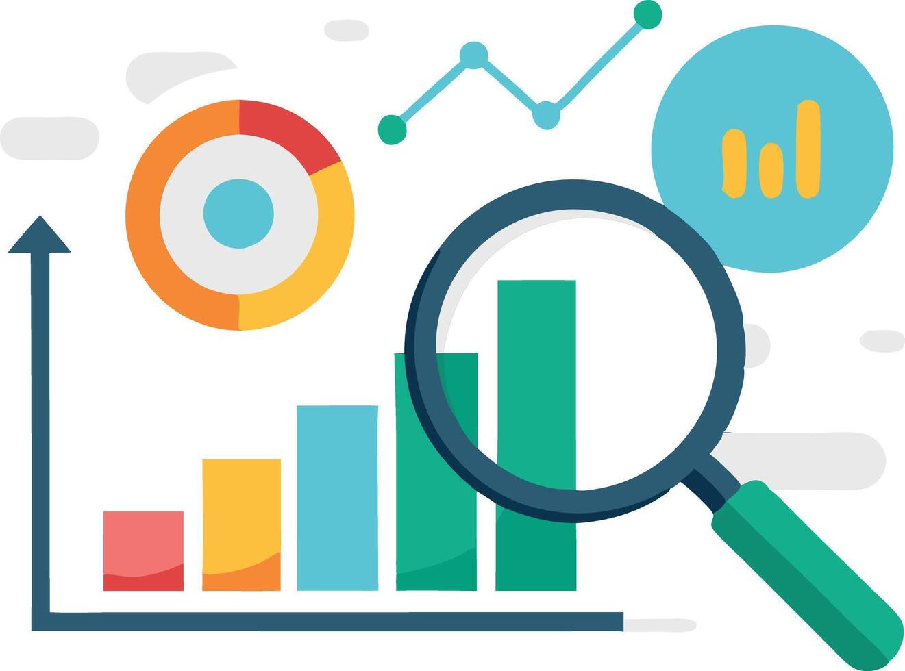 Data analysis and graph icons, illustrating business growth, financial statistics, and analytical progress. vector