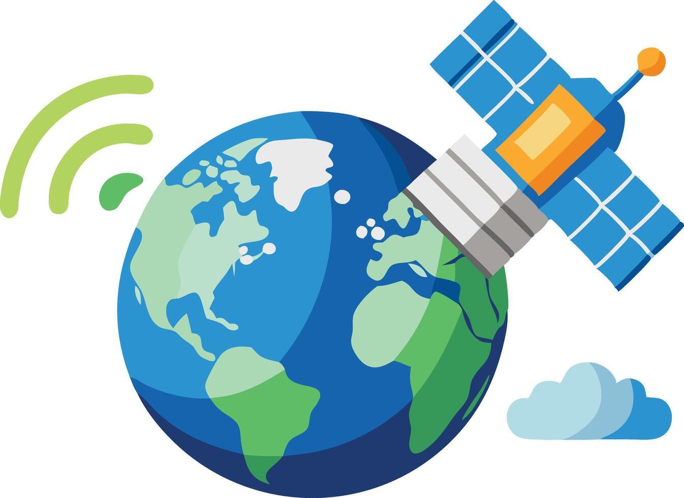 Satellite hovering above Earth, symbolizing communication, global technology, and modern space advancements in a vibrant and dynamic design. vector