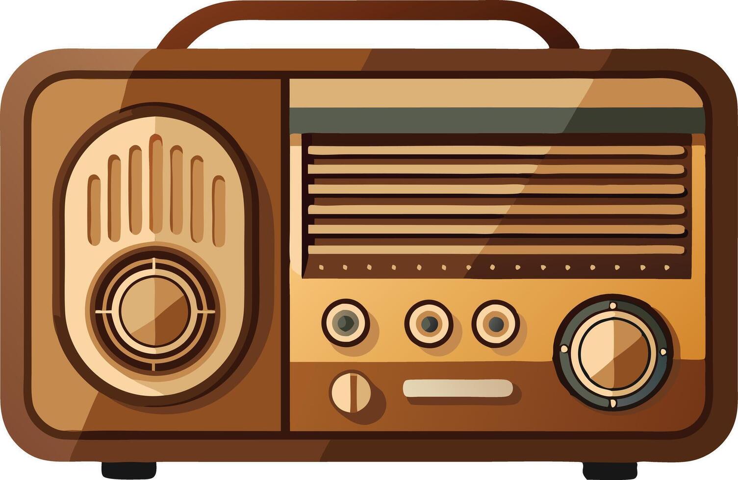 Brown vintage radio with knobs and speakers, representing retro technology, music, and nostalgia in a classic and detailed illustration. vector