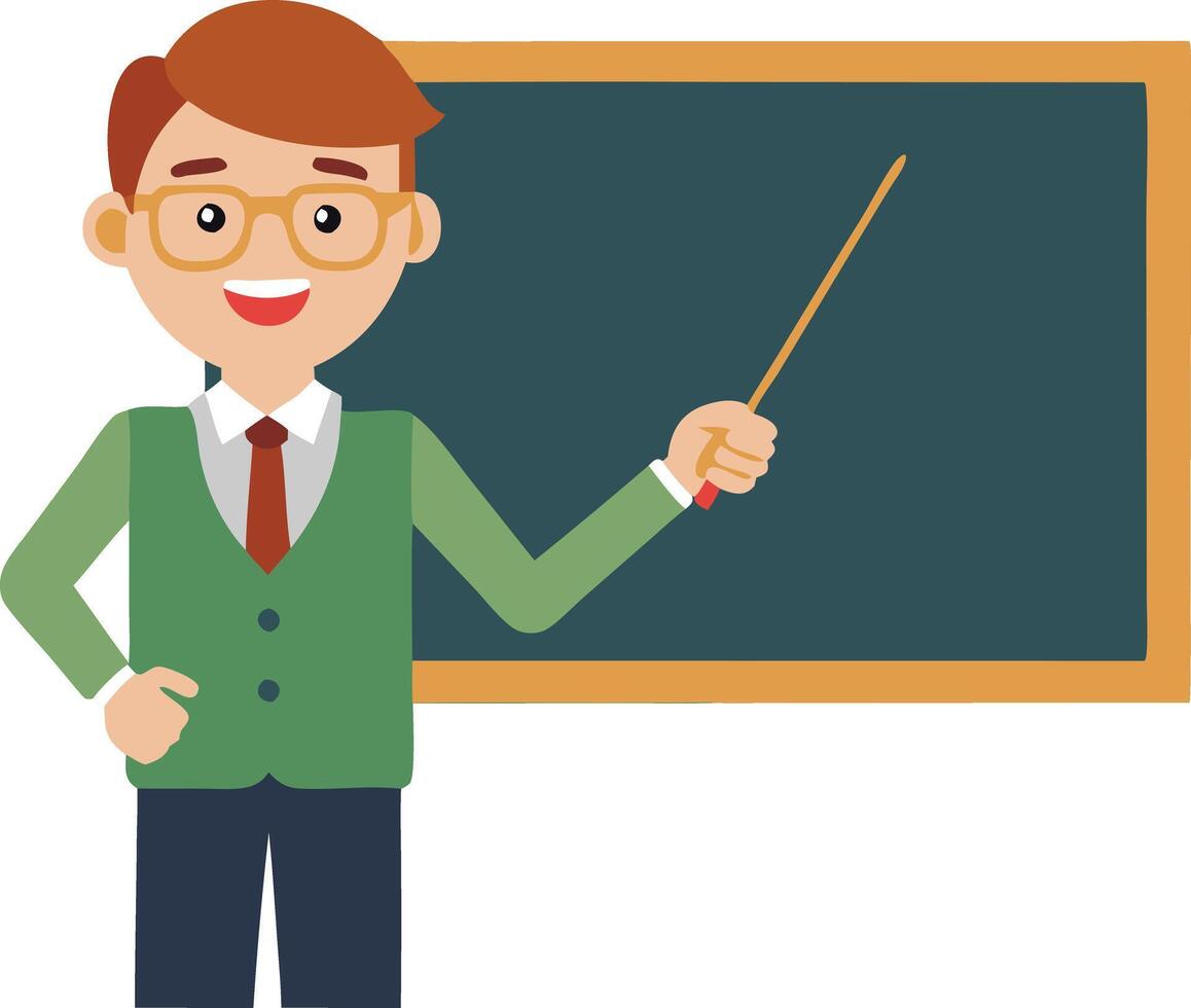 Male teacher pointing at a blackboard during a lesson, representing education, teaching, and learning concepts vector