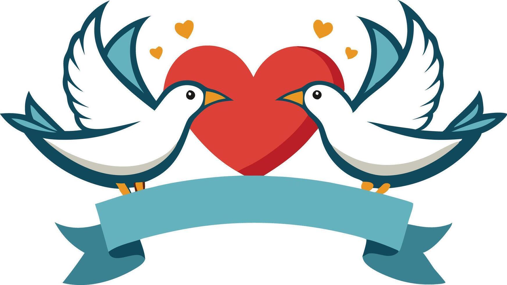 Pair of doves holding heart, flat illustration symbolizing love and unity vector