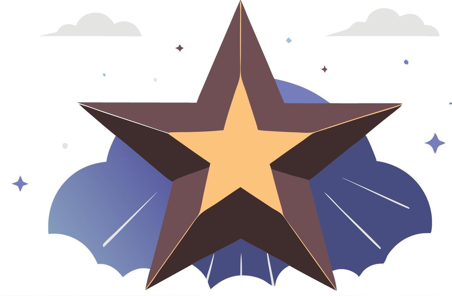 Illustration of a gold star resting on clouds, symbolizing achievement, excellence, and reaching for the stars in a peaceful and uplifting design. vector