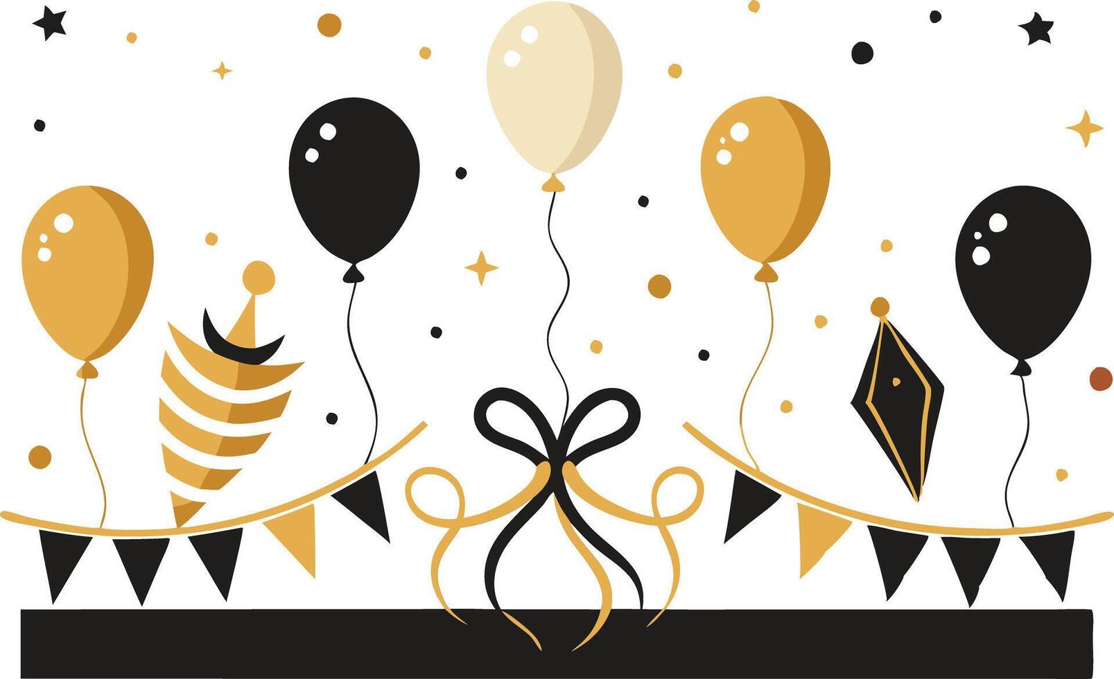 Black and gold balloon celebration scene, representing elegance, sophistication, and festive occasions in a classy and stylish design. vector