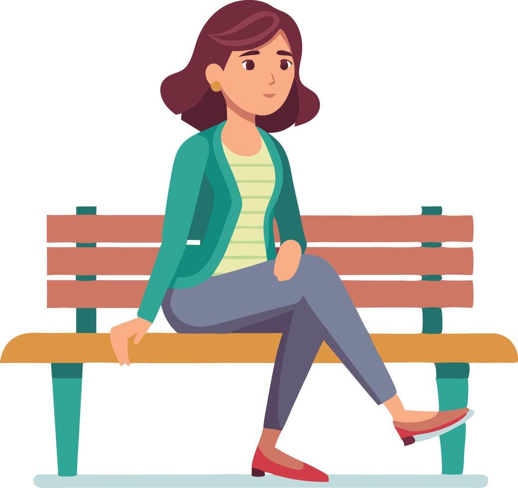 Woman sitting on a bench with crossed legs, symbolizing waiting or contemplation in a public space vector