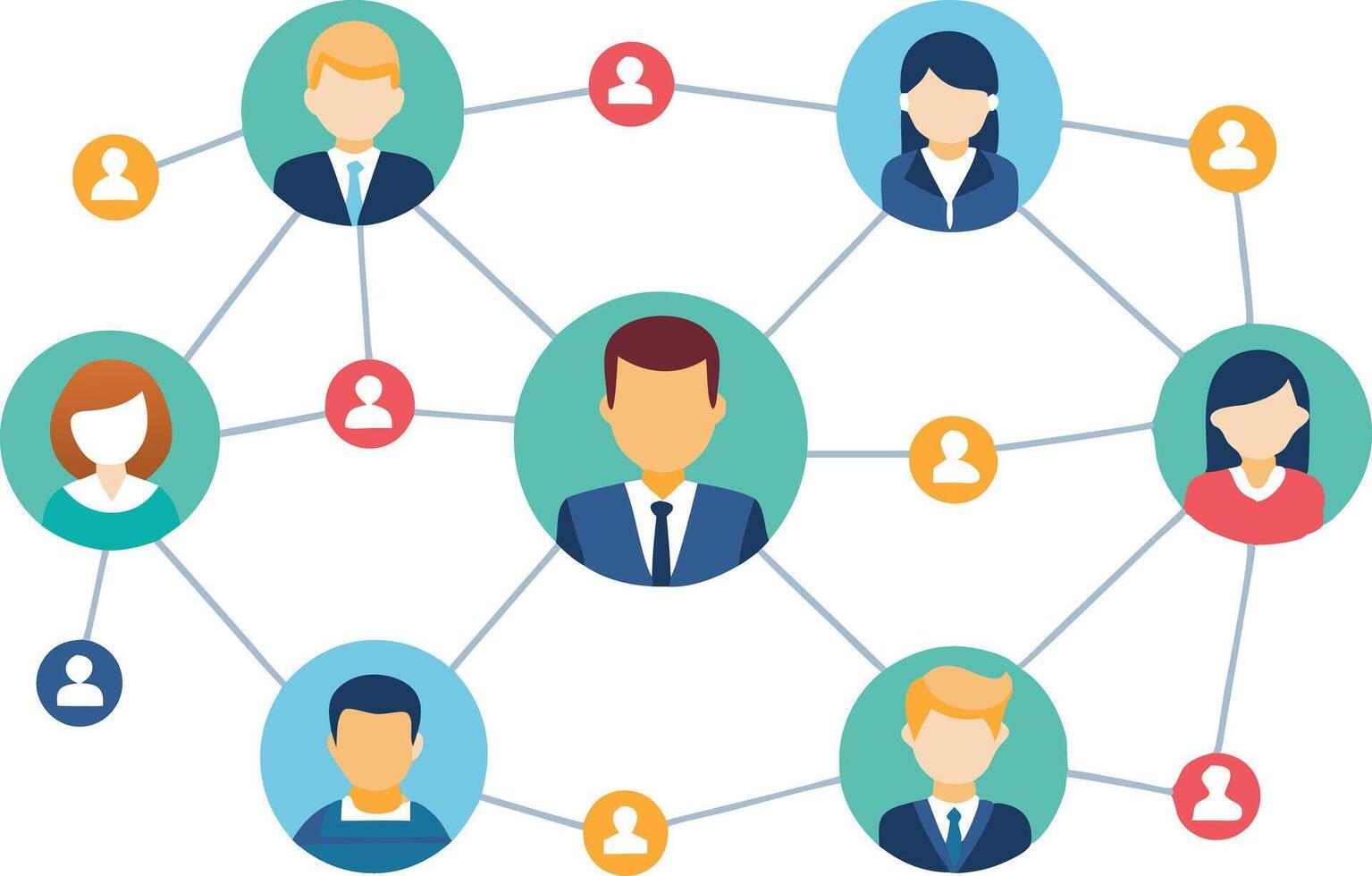 Illustration of a corporate network of connected people symbolizing teamwork, leadership, and collaboration vector