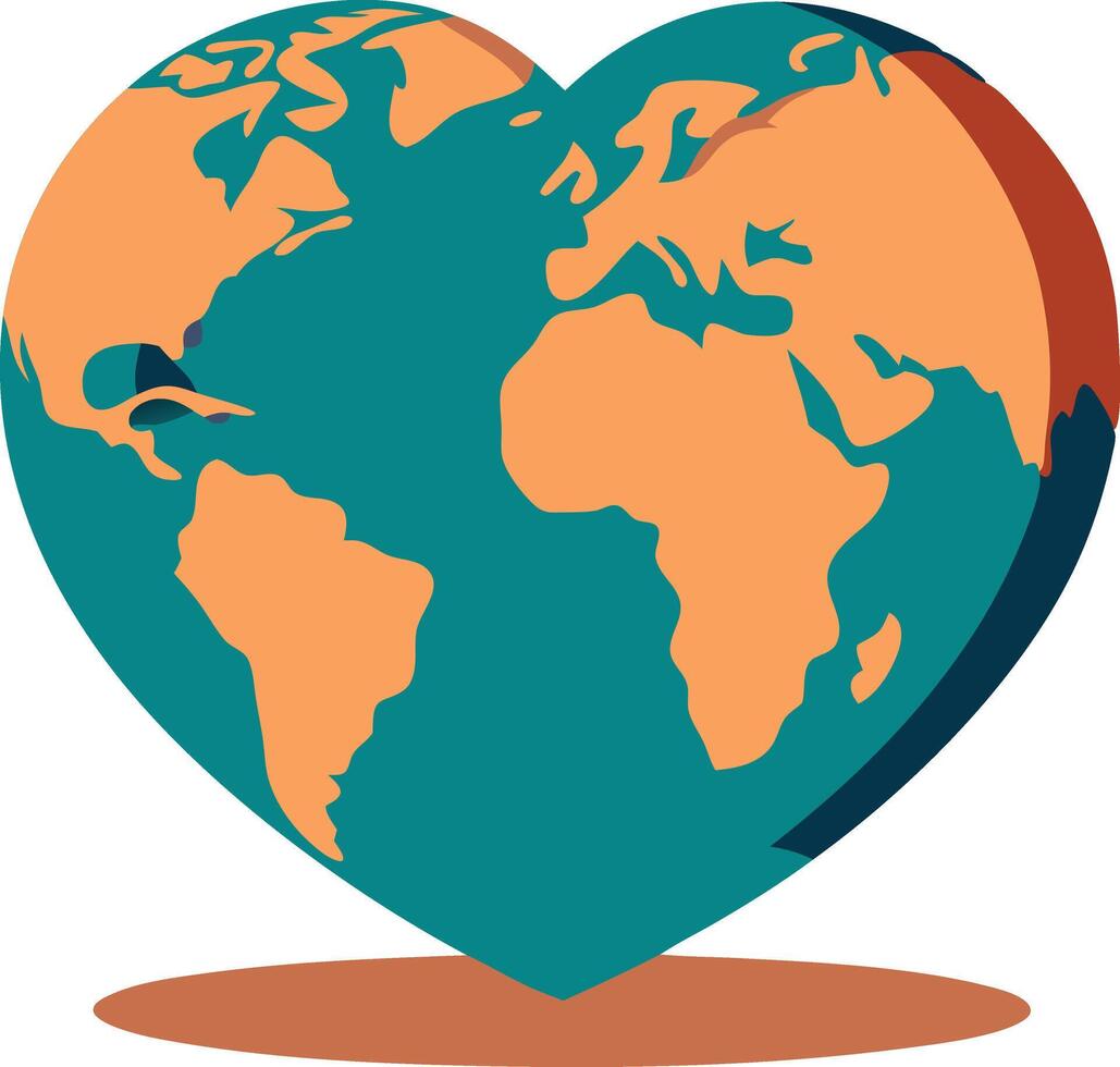 Earth inside heart shape, flat illustration symbolizing love for the planet vector