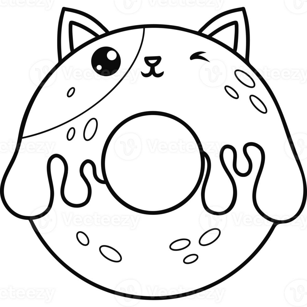 Cute outline donut cat character png