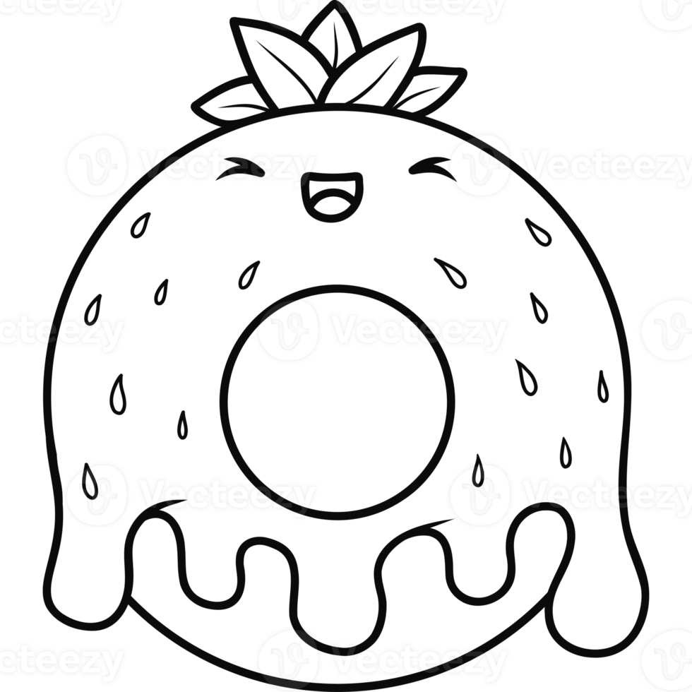 Cute outline donut strawberry donut png