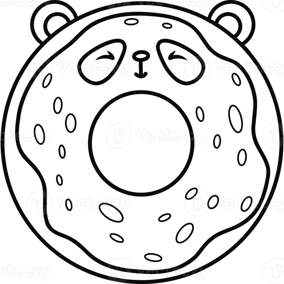 Cute outline donut bear panda character png