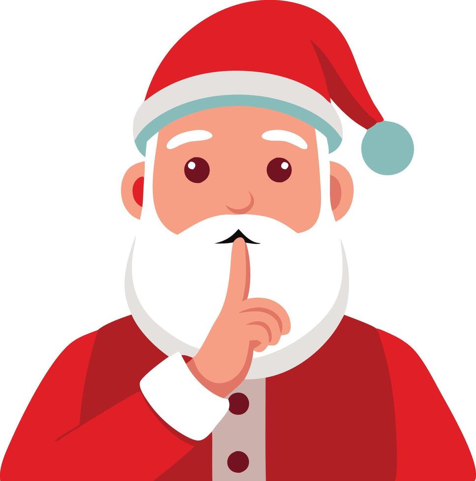 Santa Claus making a shushing gesture, flat illustration for Christmas secret concept vector