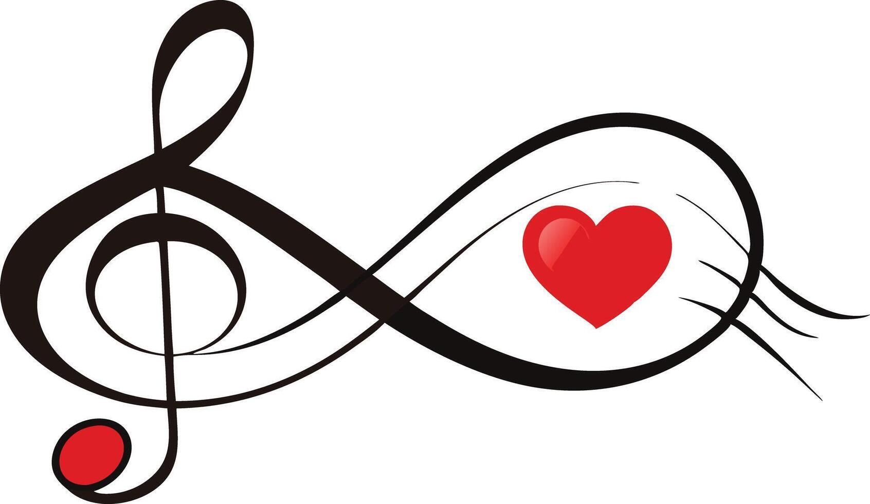Treble clef with heart symbol, flat illustration for love and music theme vector