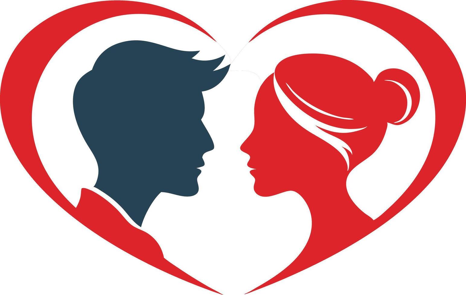Silhouette of couple in heart shape, flat romantic love concept illustration vector