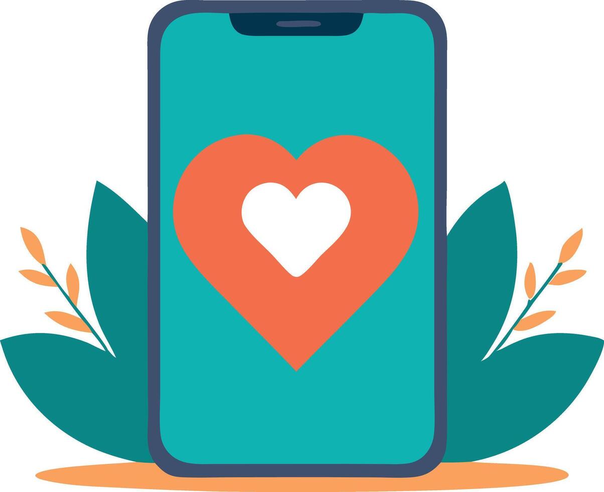 Smartphone with heart icon, flat illustration for digital love and connection concept vector