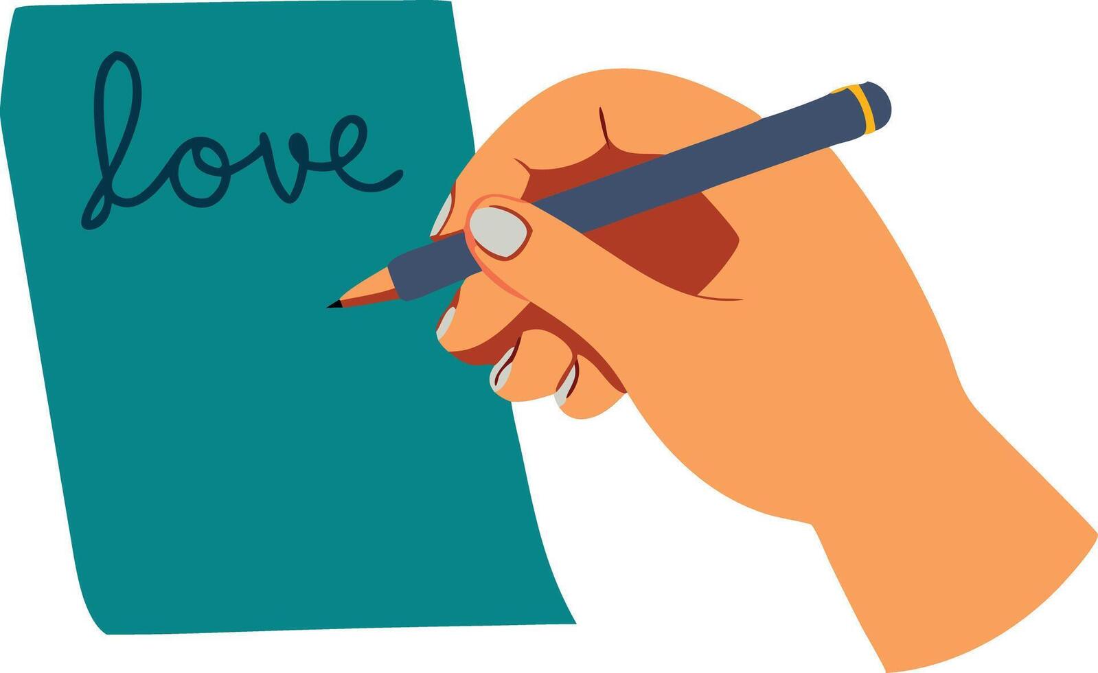 Handwriting the word love on paper, flat illustration of romantic expression vector
