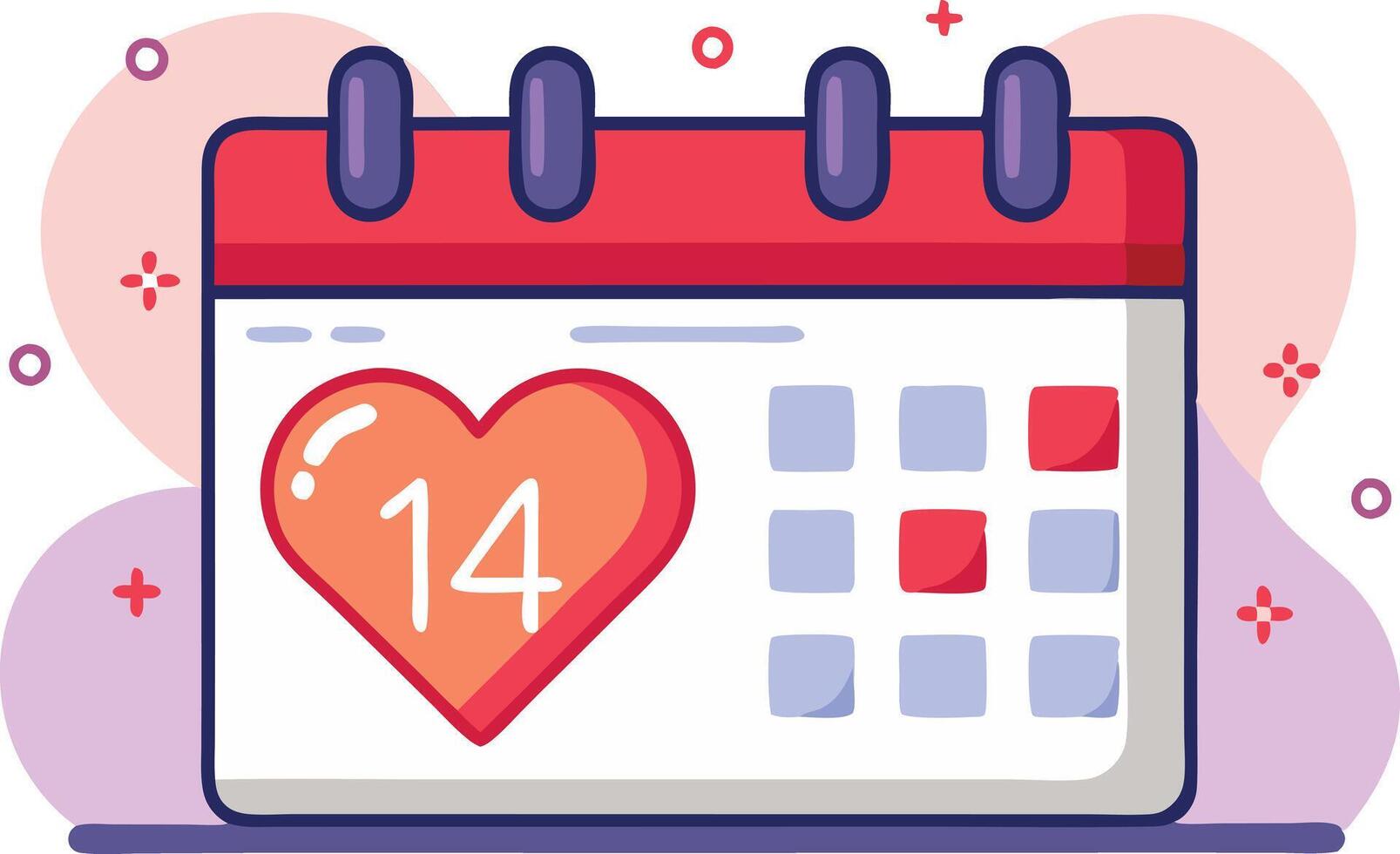 Valentine's Day calendar illustration with heart on the 14th, flat design vector