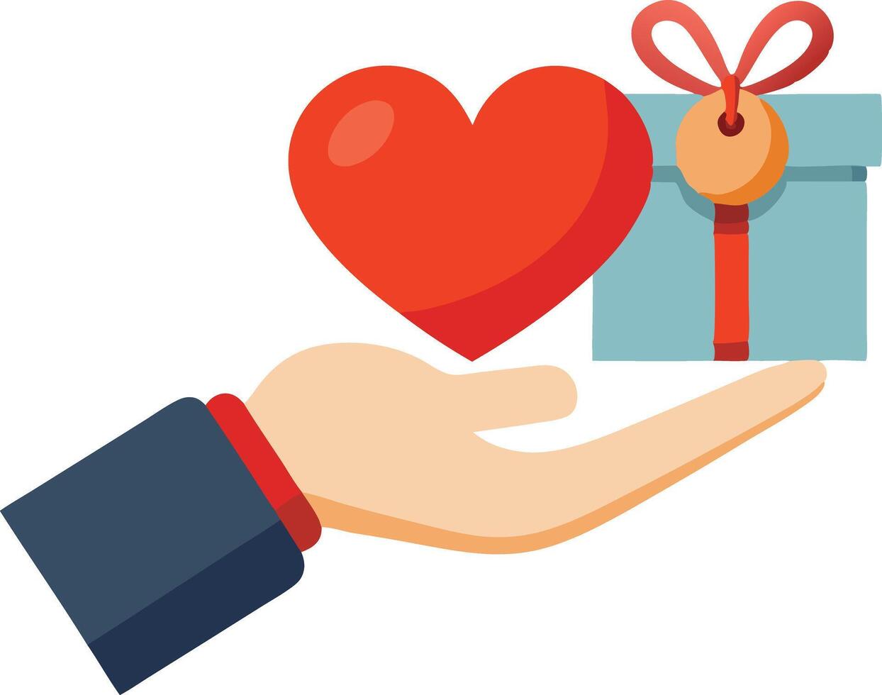 Hand holding a gift box with a heart, illustration of love and giving concept vector