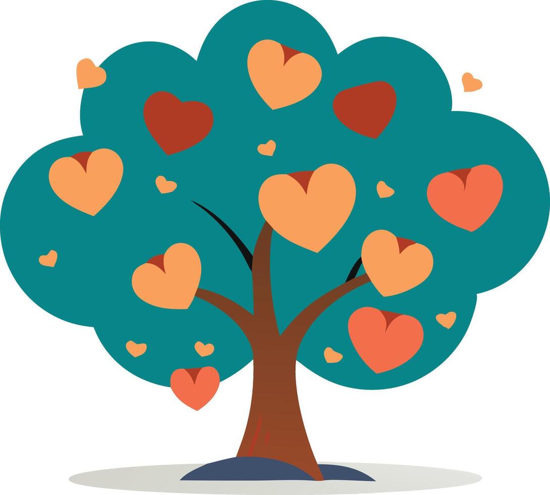 Tree with heartshaped leaves, flat illustration symbolizing love for nature vector