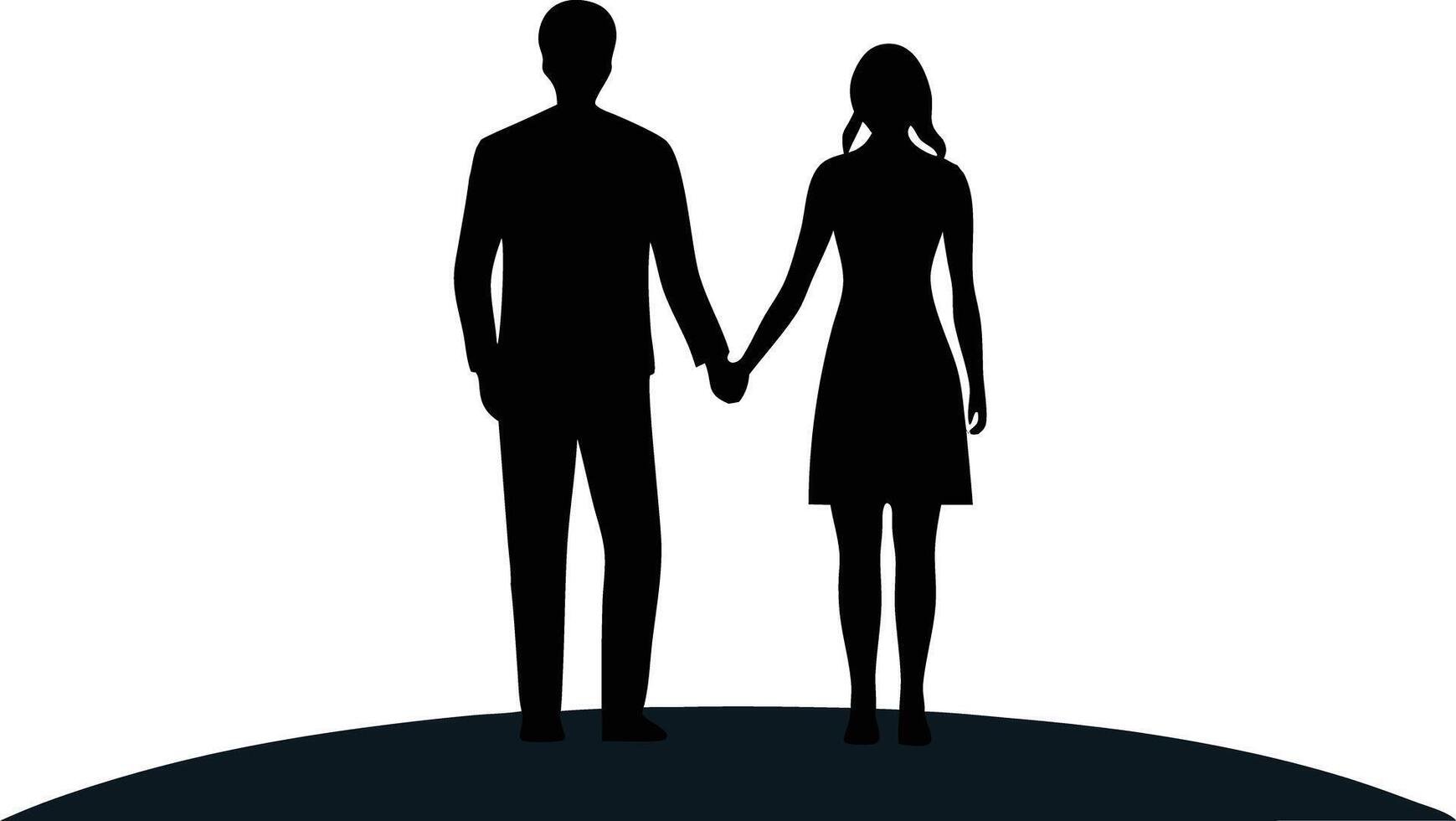 Silhouette of couple holding hands, flat romantic illustration with minimal design vector