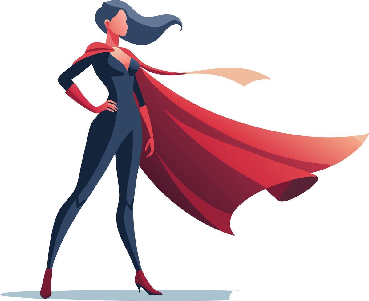 Confident superhero woman in a cape, symbolizing strength, empowerment, and determination in a bold and dynamic illustration. vector