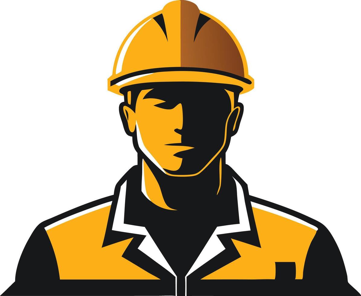 Illustration of construction worker wearing a hard hat and safety vest, flat design vector