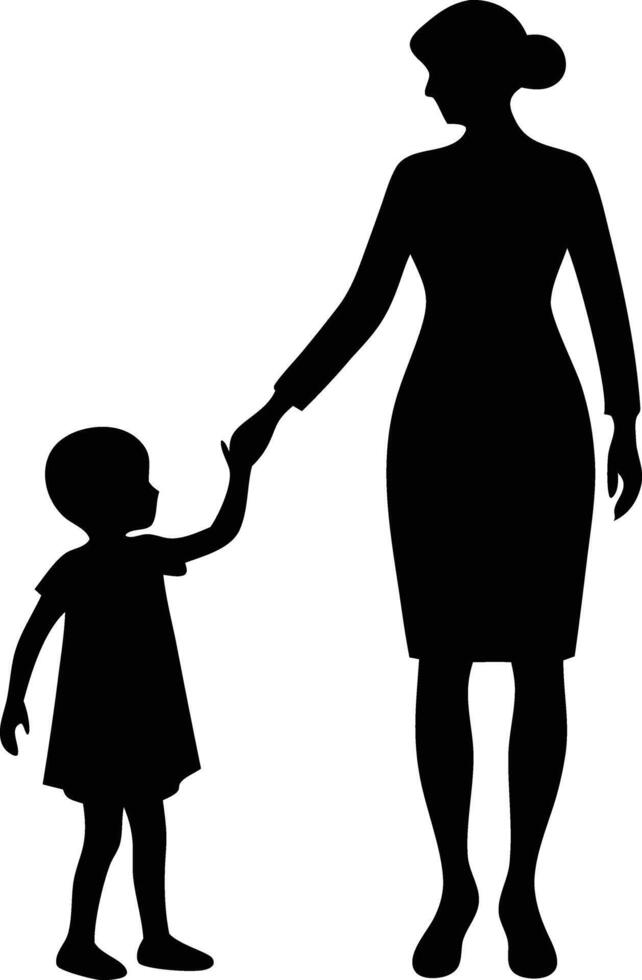 Mother holding hands with her child, silhouette illustration symbolizing family bond vector