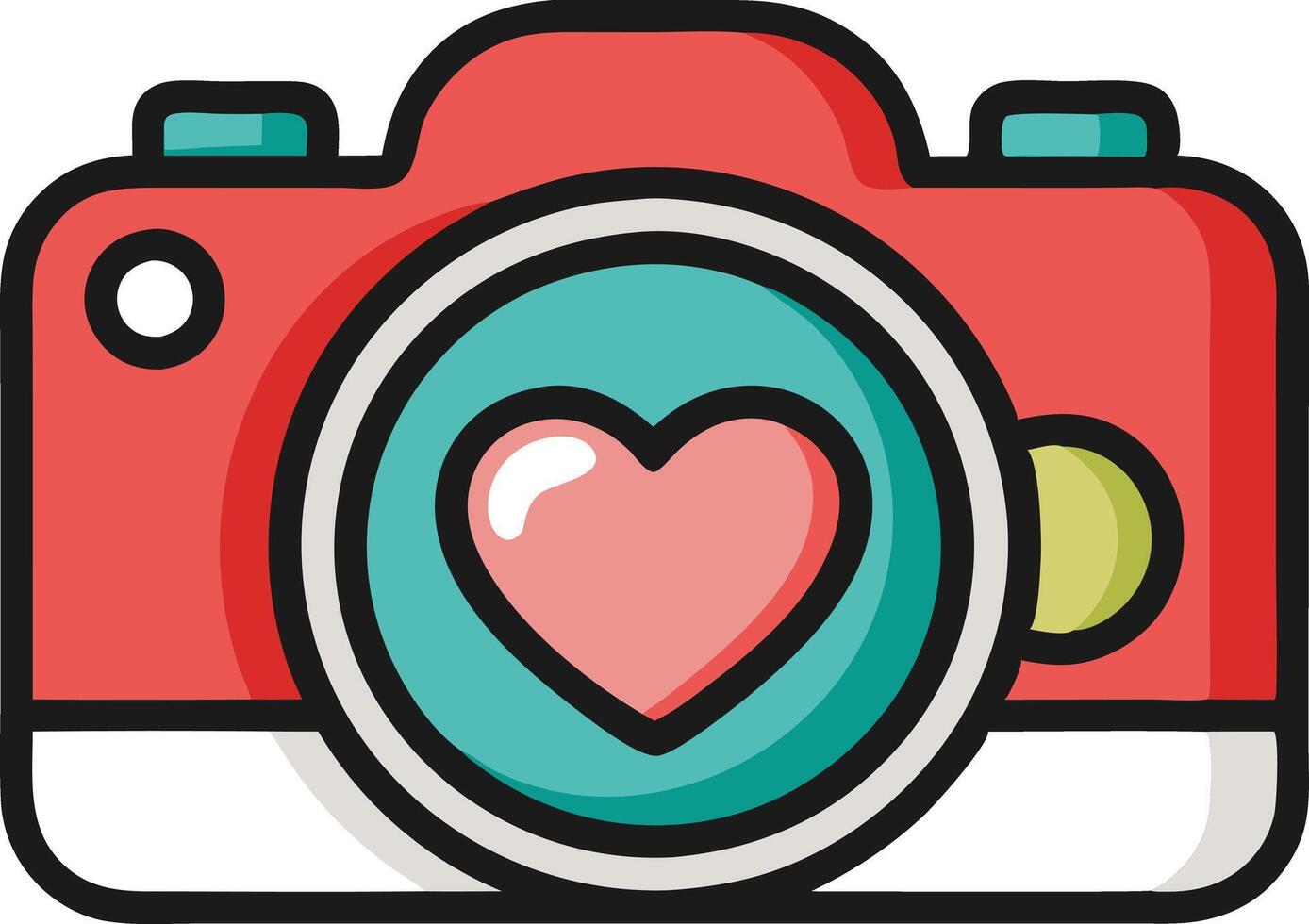 Retro camera with heart symbol, flat design for photography lovers vector