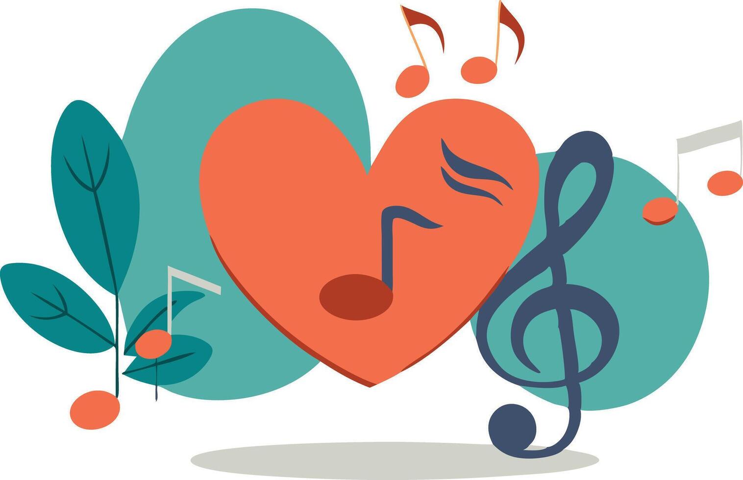 Heart and musical notes, flat illustration symbolizing love and music vector
