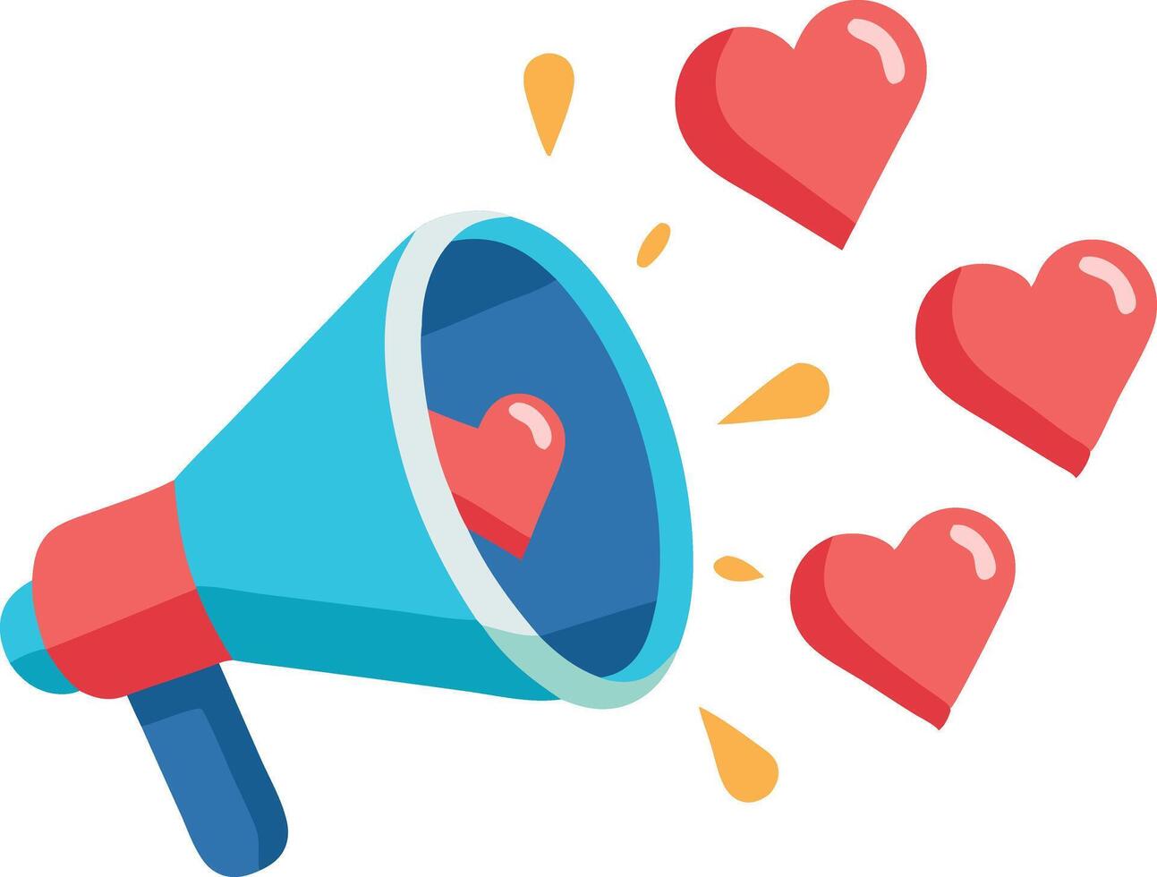 Megaphone with flying hearts, flat illustration for spreading love and joy concept vector