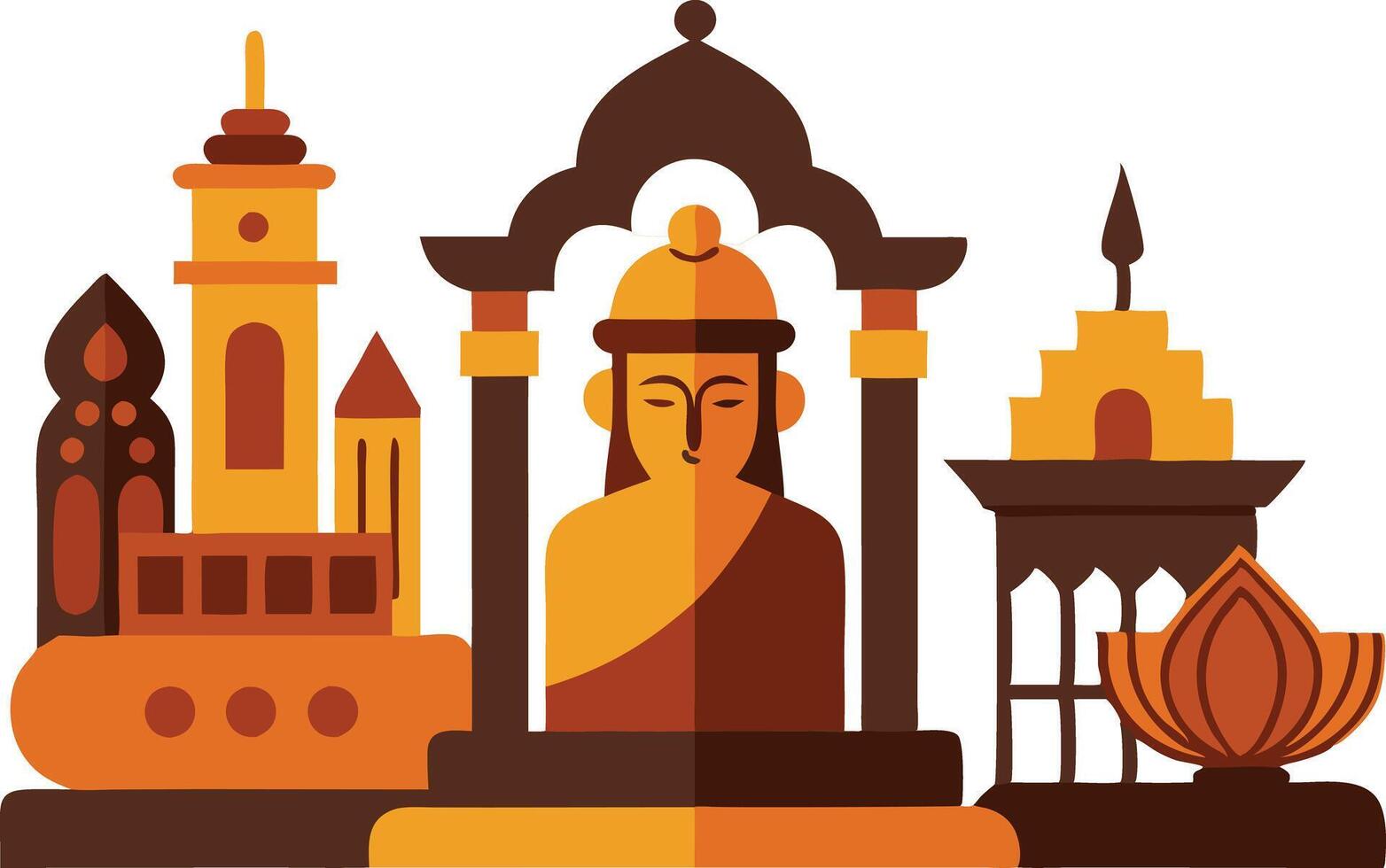 Illustration of famous monuments and landmarks representing cultural heritage and tourism vector