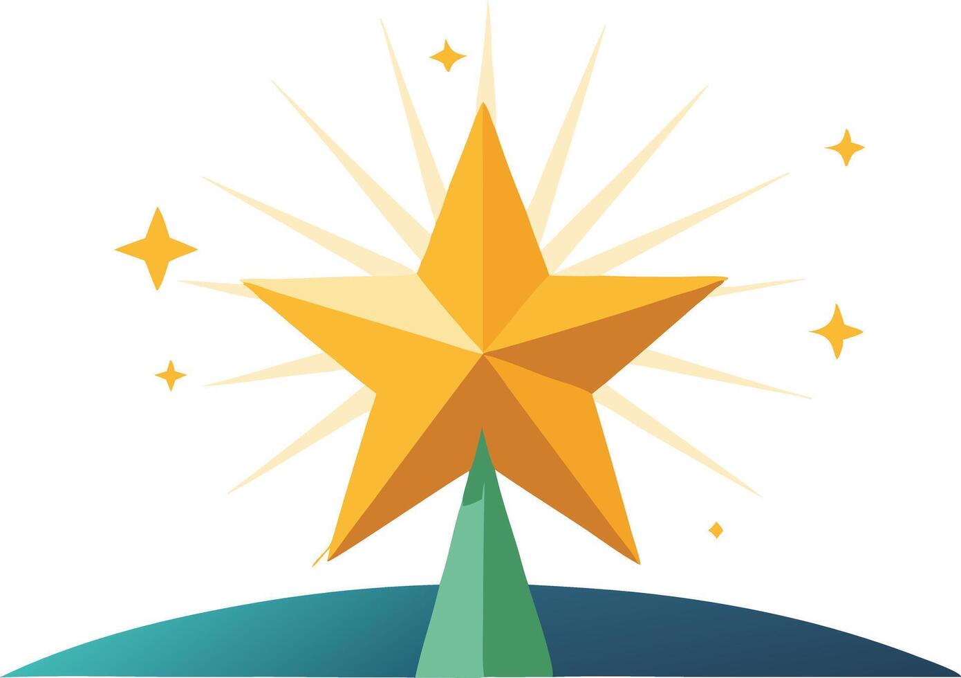 Shining gold star rising from a hill, symbolizing success, recognition, and excellence in a bright and celebratory illustration. vector