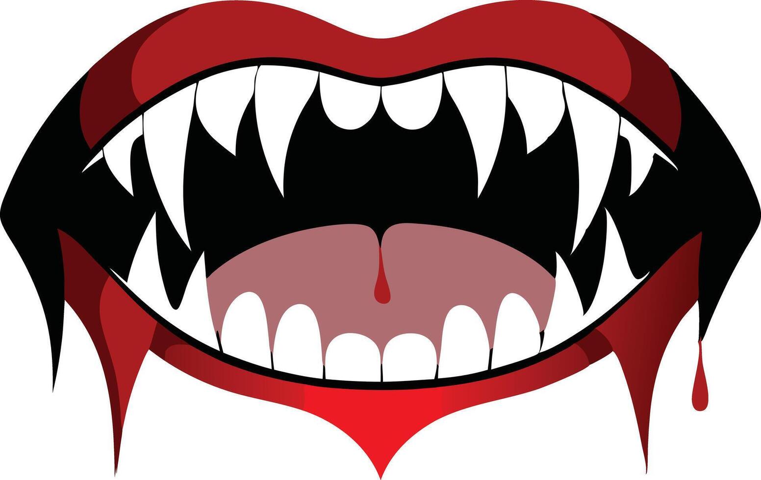 Illustration of vampire fangs with a bloody mouth symbolizing horror and Halloween themes vector