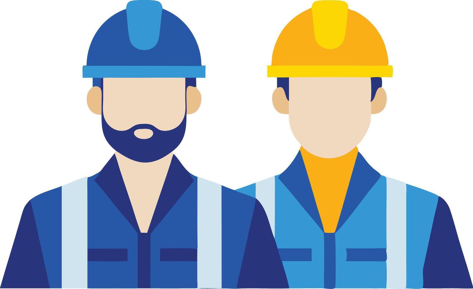 Illustration of two construction workers in safety vests and helmets, representing teamwork and industry safety vector