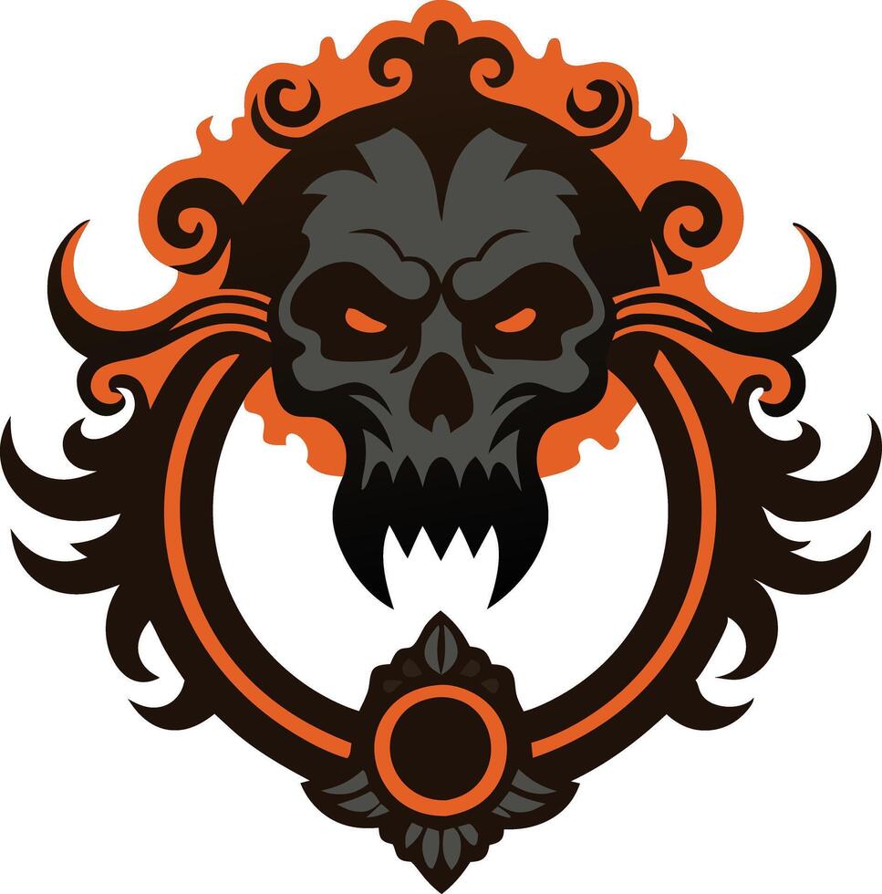 Illustration of a dark door knocker with an intimidating face symbolizing a haunted or gothic theme vector