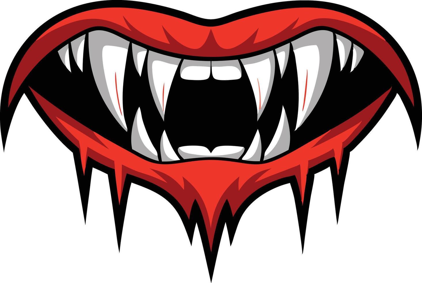 Illustration of vampire fangs with blood, symbolizing a creepy and spooky Halloween design vector