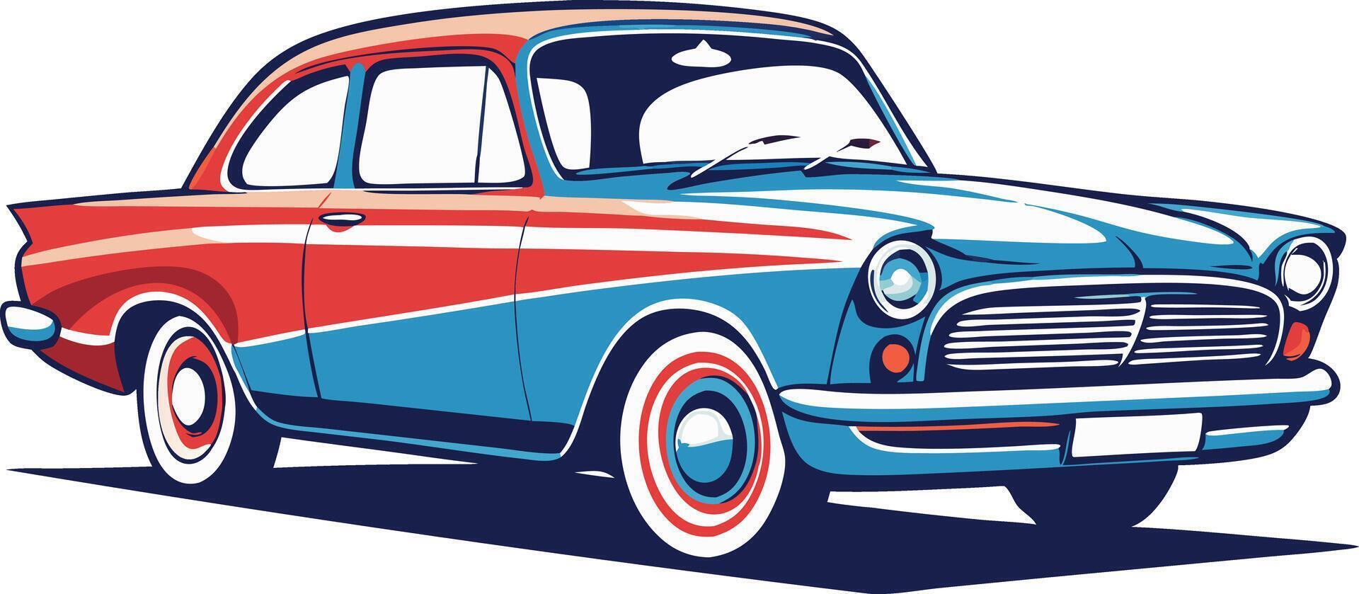 Illustration of a vintage red and blue car representing classic automotive design and retro style vector