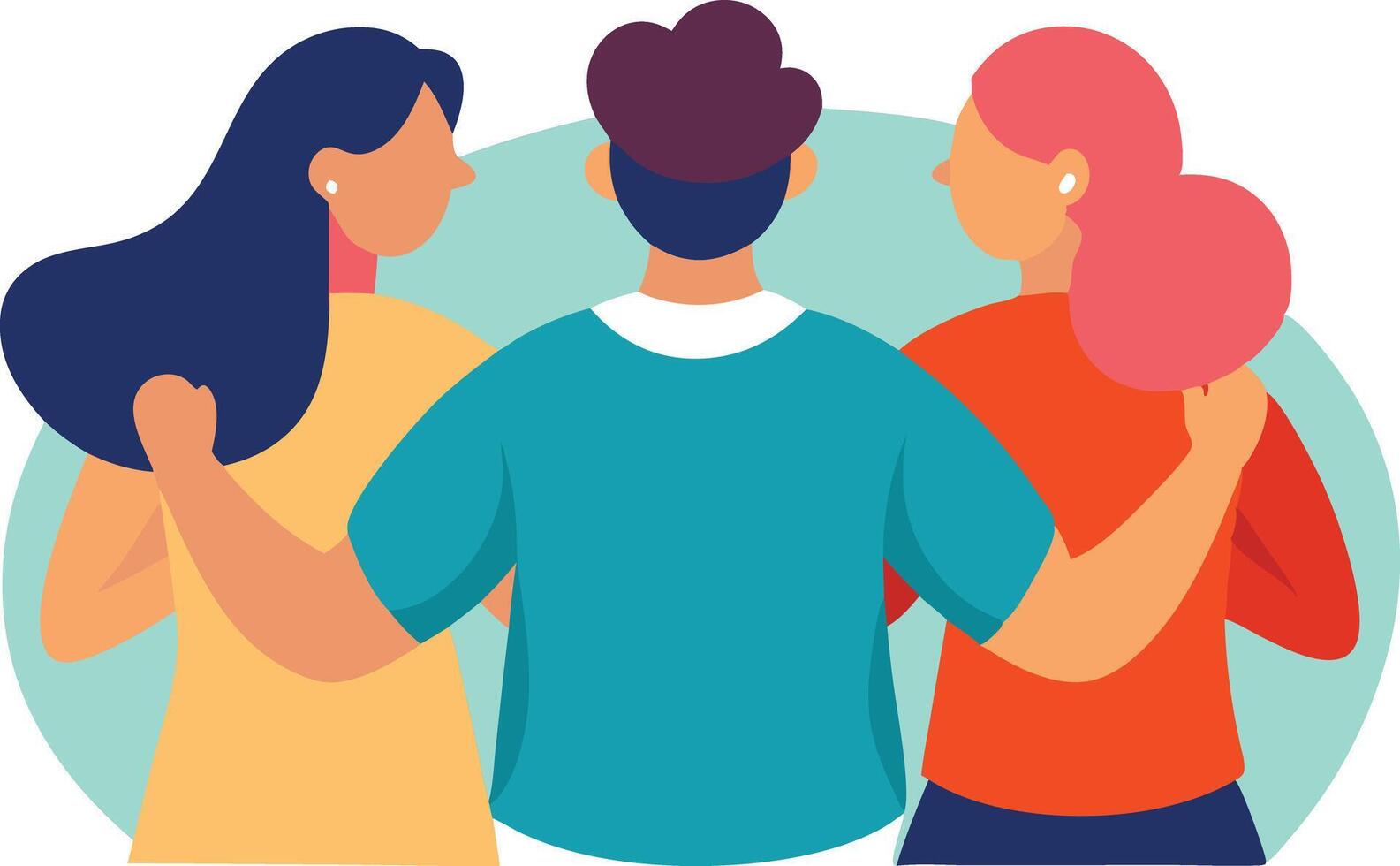 Illustration of friends embracing in a group hug symbolizing support, friendship, and unity vector