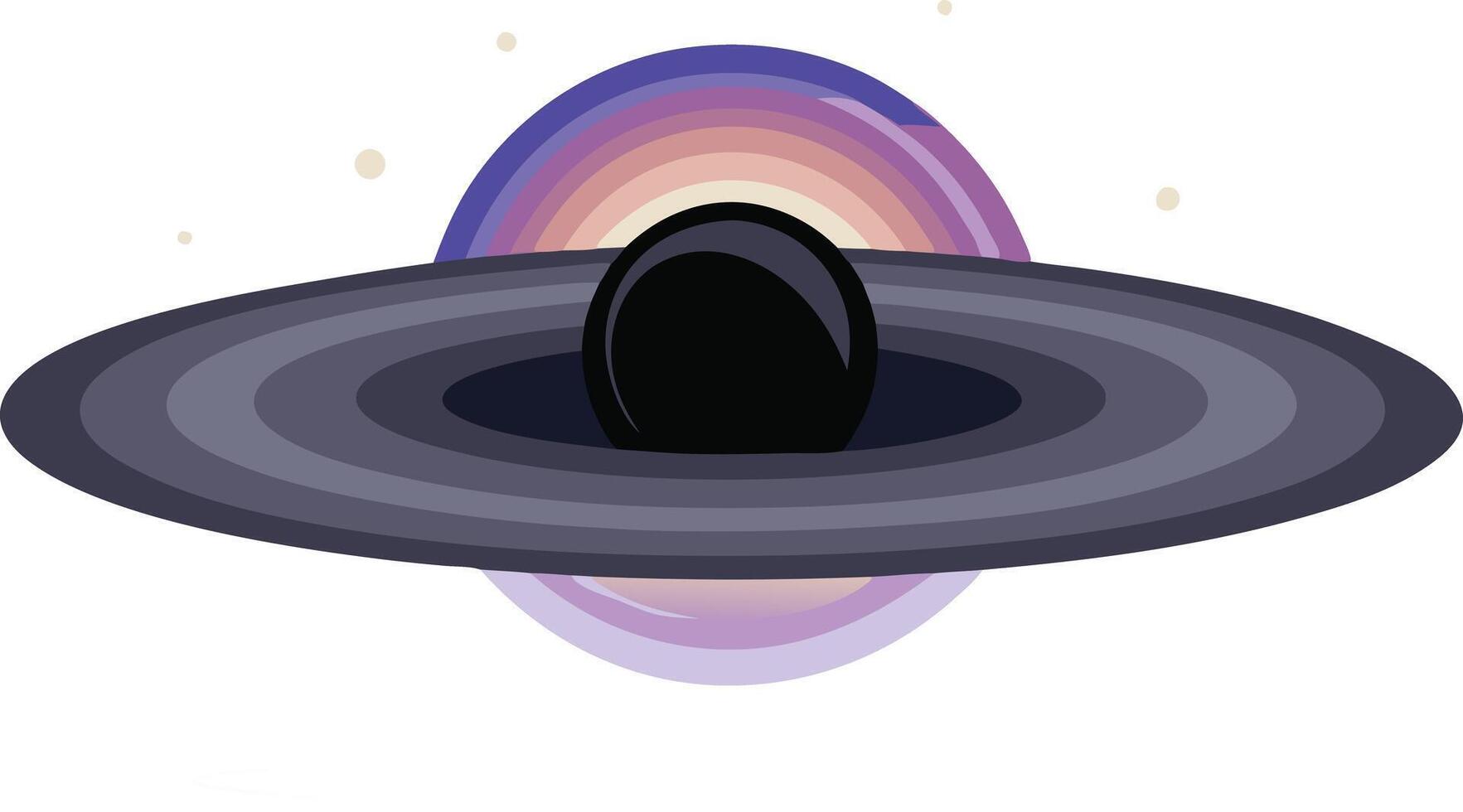 Black hole with glowing rings of light in an abstract spacethemed illustration, symbolizing gravitational forces and cosmic phenomena. vector