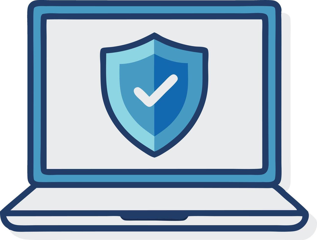 Laptop with a shield icon representing digital security, online protection, and cybersecurity in a connected world. vector