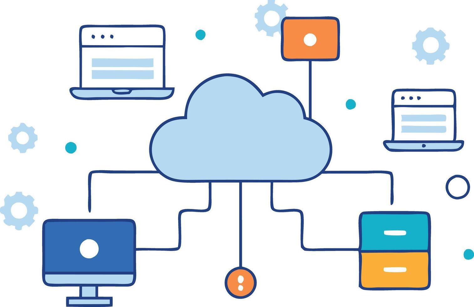 Cloud technology with connected servers and devices, illustrating modern data management and internetbased services vector