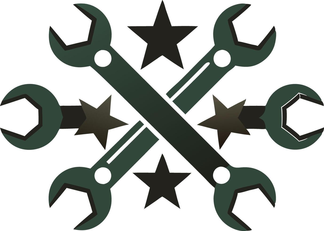 Illustration of two crossed wrench tools surrounded by stars representing mechanical engineering or repairs vector
